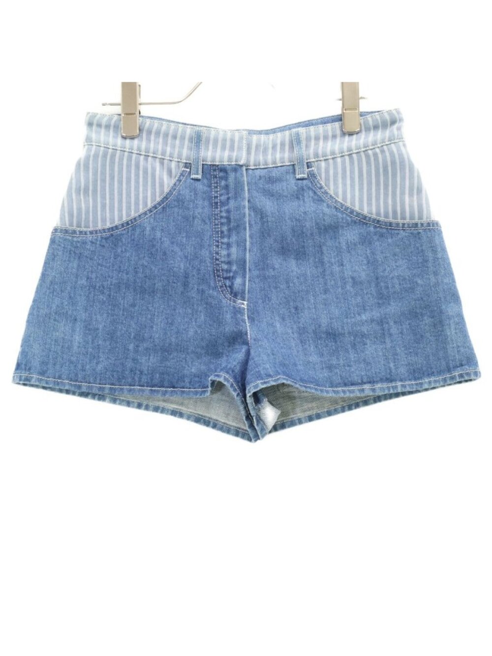 Chanel CC Logo Rivet Sheer Stripe Denim Shorts 34